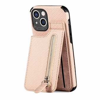 Anti-scratch Phone Cover For iPhone 14 Plus, Leather Coated TPU Phone Shell Magnetic Closure Card Holder Zipper Pocket Wallet Case Kickstand