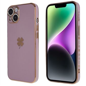 For iPhone 14 Plus Anti-fall Cell Phone Case Four-Leaf Clover Electroplating Precise Cutouts Soft TPU Protective Phone Cover