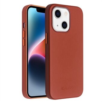 QIALINO Anti-Fall Phone Case for iPhone 14 Plus Protective Magnetic Case Genuine Leather Coated Shockproof PC Cover