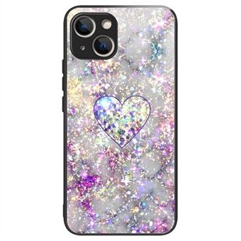 For iPhone 14 Plus Pattern Printing Design Phone Case Tempered Glass Back TPU Frame Shockproof Non-Slip Cover