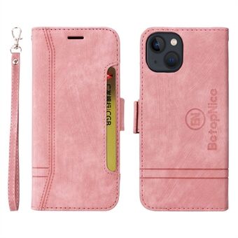 BETOPNICE 001 Anti-fall Phone Case For iPhone 14 Plus, Imprinted Stitching Line PU Leather + TPU Wallet Stand Scratch-resistant Phone Cover with Strap