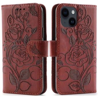 Phone Case For iPhone 14 Plus, Imprinted Roses PU Leather Magnetic Clasp Flip Wallet Cover Stand Drop-proof Phone Shell