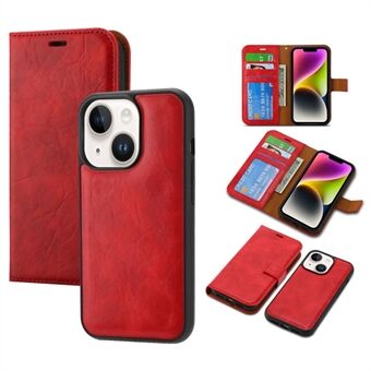 Crazy Horse Texture Phone Case for iPhone 14 Plus, Detachable 2-in-1 Wallet Stand PU Leather Magnetic Protective Cover