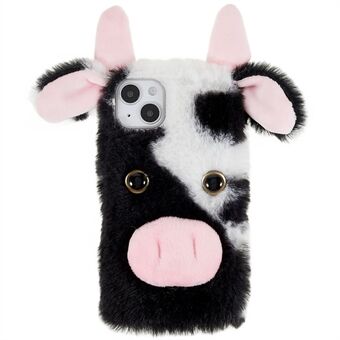 For iPhone 14 Plus Cute Milk Cow Ear Winter Furry Soft TPU Case Anti-scratch Winter Phone Protective Shell