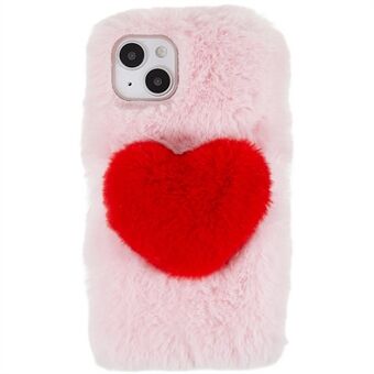 For iPhone 14 Plus Fluffy Plush Soft TPU Phone Case Cute Love Heart Design Anti-scratch Anti-drop Back Cover