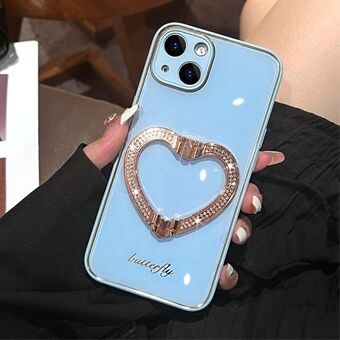 Shockproof Case for iPhone 14 Plus Anti-Scratch Phone Case TPU + Acrylic Phone Cover Rhinestone Decorated Heart Shape Kickstand Phone Case