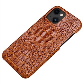 Shockproof Case for iPhone 14 Plus Protective Phone Case Genuine Leather Coated Crocodile Texture Anti-Fall Hard PC Cover