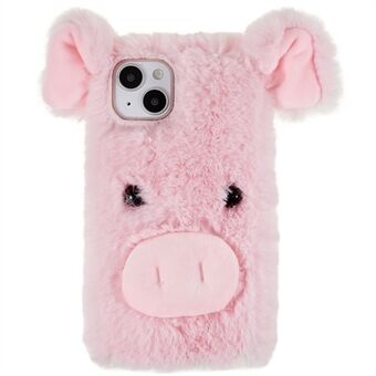 For iPhone 14 Plus Cute Cartoon Pig Design Soft Plush + TPU Protective Case Phone Drop-proof Cover