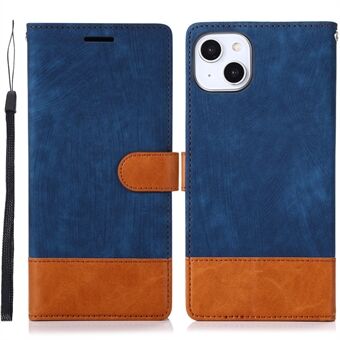 For iPhone 14 Plus Skin-touch Feeling PU Leather Stand Case Color Splicing Magnetic Clasp Phone Wallet Cover