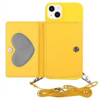 PU Leather Wallet Kickstand Case for iPhone 14 Plus, Drop-proof TPU Phone Cover with Shoulder Strap