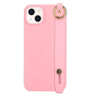 For iPhone 14 Plus Candy Color Hand Strap Kickstand Phone Cover Soft TPU Anti-drop Back Case