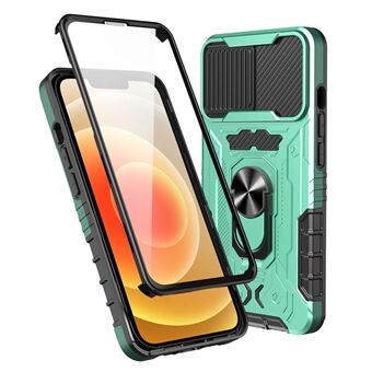 Slide Camera Protection Phone Case for iPhone 14 Plus, Kickstand PC + TPU Anti-drop Cover with Tempered Glass Film