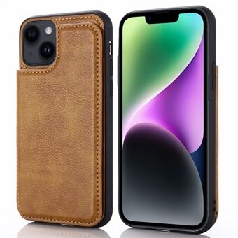 For iPhone 14 Plus Card Slots Kickstand Design PU Leather Coated Flexible TPU Protective Case Phone Back Cover