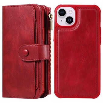 KT Multi-functional Series-3 For iPhone 14 Plus Retro Leather Phone Cover Detachable Magnetic Absorption Zipper Wallet Stand Cell Phone Case