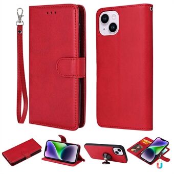 For iPhone 14 Plus KT Leather Series-3 Detachable Leather Coated TPU Case PU Leather Stand Wallet Phone Cover with Strap