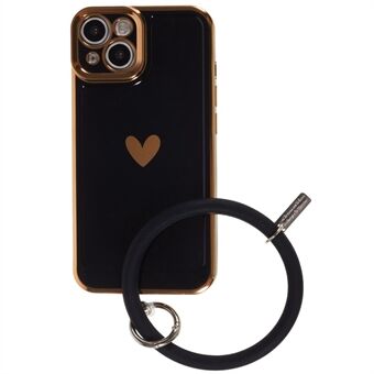 For iPhone 14 Plus Cell Phone Case Heart Pattern Flexible TPU Phone Cover 6D Electroplating Shell with Silicone Ring