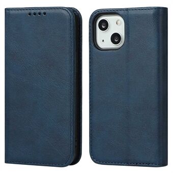 For iPhone 14 Plus Magnetic Auto-absorbed Calf Texture PU Leather Case Shockproof Flip Stand Phone Wallet Cover