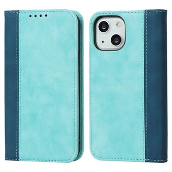 For iPhone 14 Plus Bi-color Splicing Calf Texture PU Leather Drop-proof Case Magnetic Auto-absorbed Phone Wallet Stand Cover