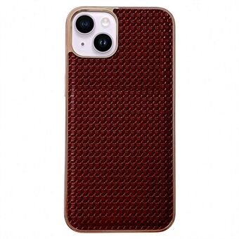 For iPhone 14 Plus Cell Phone Back Shell, Nano Electroplating Textured Genuine Leather Coated TPU Phone Case Protective Cover