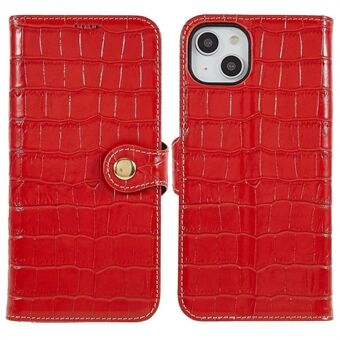 For iPhone 14 Plus Genuine Cowhide Leather Anti-drop Phone Case Crocodile Texture Stand Full Protection Flip Wallet Cover