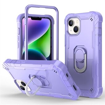 For iPhone 14 Plus Hybrid 3-in-1 PC+Silicone+TPU Drop-Proof Phone Case Ring Kickstand Protective Cover