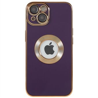 For iPhone 14 Plus Hollow Logo Hole Design Protective Phone Cover CD Texture Ring Decor TPU Case with Lens Film