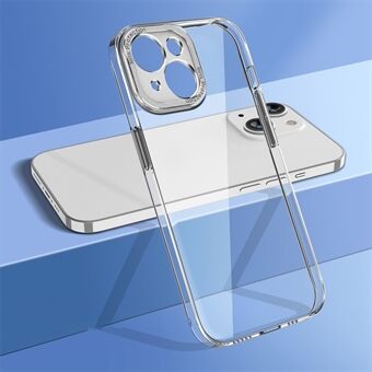 For iPhone 14 Plus Fall-proof Hard PC Back Case Camera Protection Frame Crystal Clear Phone Cover - Transparent  /  Silver Frame