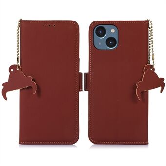 Flip Phone Case for iPhone 14 Plus, RFID Blocking Genuine Leather + TPU Stand Wallet Shockproof Phone Cover