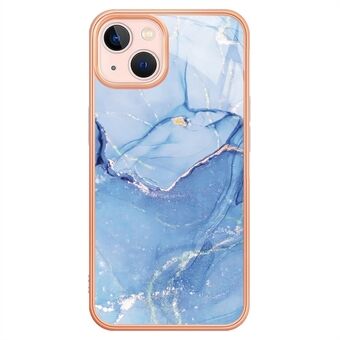 For iPhone 14 Plus YB IMD Series-16 Style E Marble Pattern Electroplated Phone Case IMD 2.0mm TPU Skin Anti-Scratch Cover