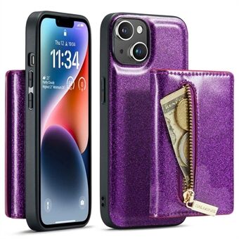 DG.MING M3 Series For iPhone 14 Plus 2-in-1 Detachable Phone Case Glittery Magnetic Cell Phone Cover with Wallet Kickstand