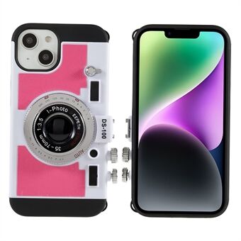 For iPhone 14 Plus Retro Camera Cool Design Phone Cover PU Leather + TPU + PC Crossbody Case with Neck Strap