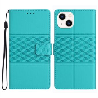 PU Leather Cell Phone Case For iPhone 14 Plus Retro Imprinted Pattern Stand Wallet Skin Touch Feeling Anti-shock Phone Cover with Strap