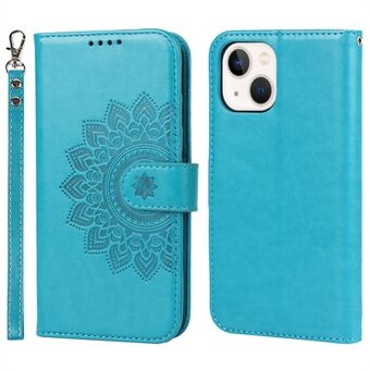 For iPhone 14 Plus R61 Texture Felled Seam PU Leather + TPU Viewing Stand Phone Case Pattern Imprinted Wallet Cover