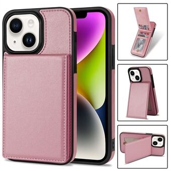 For iPhone 14 Plus Drop Protection Solid Color Vertical Flip Kickstand Phone Case RFID Blocking PU Leather Coated TPU Shell with Multiple Card Slots