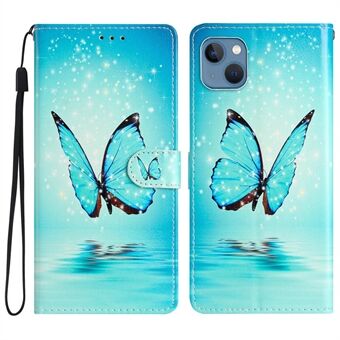 For iPhone 14 Plus Pattern Printing Wallet Case PU Leather Magnetic Closure Stand Scratch-proof Protect Flip Phone Cover with Strap