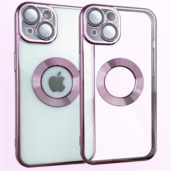 For iPhone 14 Plus Soft TPU Electroplating Protective Cover CD Texture Ring Logo Hole Design Phone Back Case with Anti-scratch Lens Film