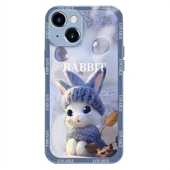 For iPhone 14 Plus Cute Cartoon Rabbit Phone Back Cover Tempered Glass+TPU Protective Case