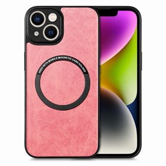 Magnetic Car Holder Phone Case for iPhone 14 Plus, PU Leather Coated PC+TPU Hybrid Cover