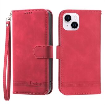 DIERFENG DF-03 for iPhone 14 Plus Full Protection Leather Phone Case Lines Imprinted Wallet Stand Anti-shock Phone Cover