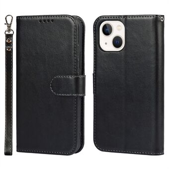 For iPhone 14 Plus PU Leather Phone Wallet Stand Case R61 Texture Felled Seam Phone Cover