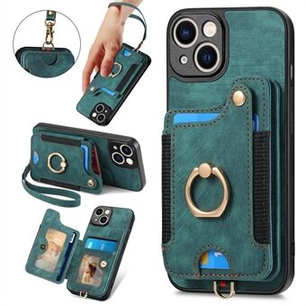 For iPhone 14 Plus Card Slot RFID Blocking Phone Case PU Leather+PC+TPU Kickstand Shockproof Cover