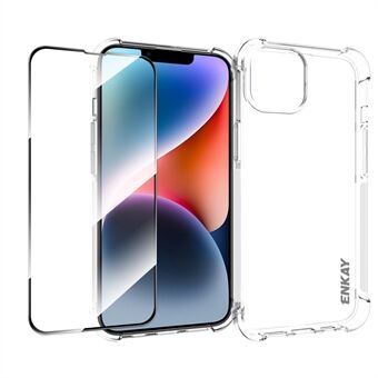 ENKAY HAT PRINCE Clear TPU Case for iPhone 14 Plus Anti-slip Phone Cover with High Aluminium-silicon Glass Film