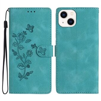 Wallet Stand Leather Phone Case for iPhone 14 Plus , Flower Imprint Protective Cover