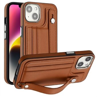 YB Leather Coating Series-5 For iPhone 14 Plus Shockproof Kickstand Case Leather Coated TPU Phone Cover with Card Slots