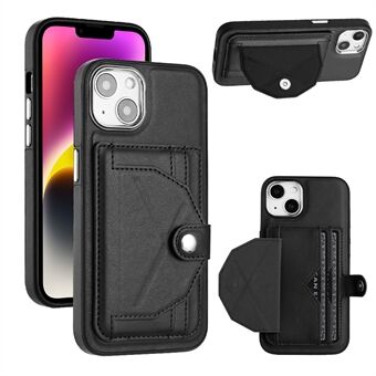 YB Leather Coating Series-4 Phone Case for iPhone 14 Plus Card Holder Kickstand Leather Coated TPU Back Cover