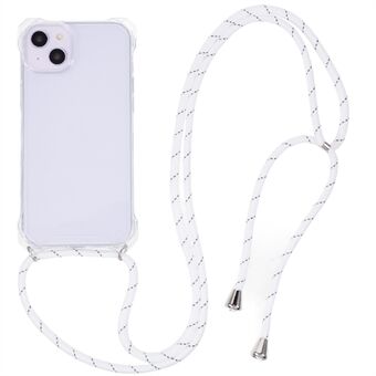 For iPhone 14 Plus Clear Acrylic Back Soft TPU Case Reinforced Corners Phone Cover with Lanyard