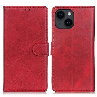 For iPhone 14 Plus Cowhide Texture Cell Phone Case PU Leather+TPU Foldable Stand Wallet Anti-Scratch Cover