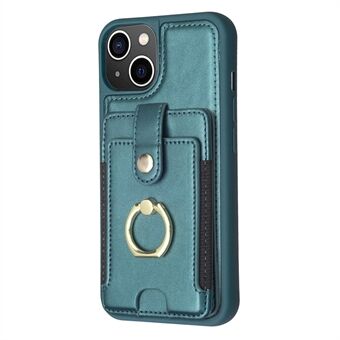 BF27 For iPhone 14 Plus Ring Holder Kickstand Case PU Leather Coated TPU Card Slots Phone Cover