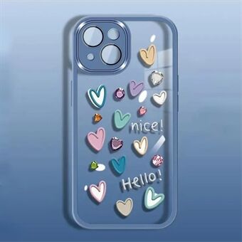 For iPhone 14 Plus Love Heart Pattern Mobile Phone Case Soft TPU Protective Cover with Camera Lens Film