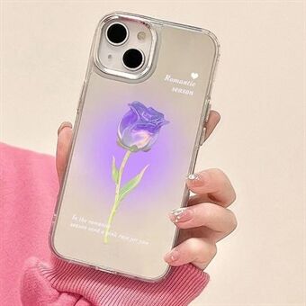 For iPhone 14 Plus Hard PC Phone Case Gradient Rose Flower Mirror Surface Back Cover